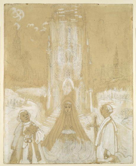 ames Ensor, Belgian, 1860-1949, Project for a Chapel Dedicated to Saints Peter and Paul, 1897, Graphite, with brush and brown wash, and lead white gouache, on cream wove paper, 298 x 242 mm , Gift of Dorothy Braude Edinburg to the Harry B. and Bessie K. Braude Memorial Collection, 1998.699, The Art Institute of Chicago