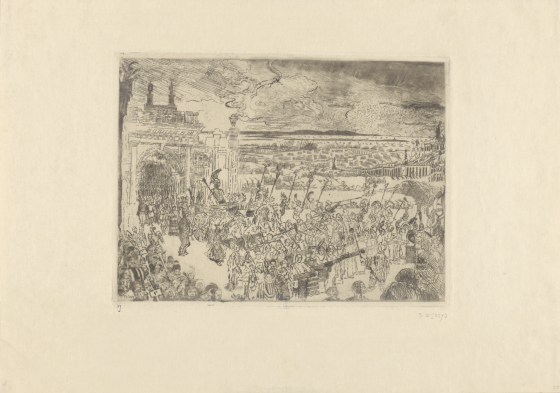 James Ensor, Romeinse zegetocht, 1890-1891, tweede en laatste staat, ets, 179 x 241 mm (Prentenkabinet KBR, Brussel)