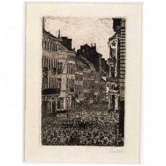 De muziek in de Vlaanderenstraat in Oostende - 1890