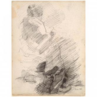 Schrijvende vrouw op rug gezien - 1882
