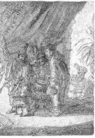 De beroemde Perzische geneesheren Iston, Pouffamatus, Cracozie en Transmouffe onderzoeken de stoelgang van koning Darius na de slag van Arabela - 1886
