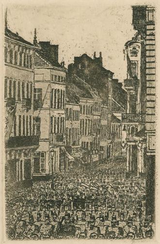 De muziek in de Vlaanderenstraat in Oostende  - 1890