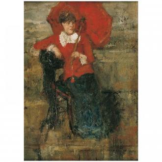 Dame met rode parasol - 1880