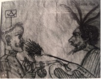 James Ensor,  Le général Leman et Ensor discutant peinture,  s.d potlood op papier, 12 x 14,5 cm, collectie onbekend, © SABAM Belgium 2017.