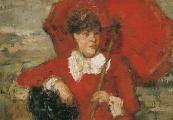Dame met rode parasol - 1880