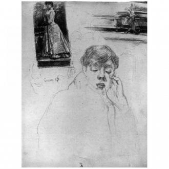 Silhouet van een vrouw, Mitche en een slot - 1885
