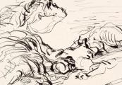 Gevallen Arabische ruiter met steigerend paard